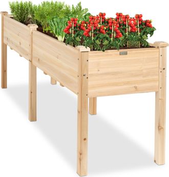 Best Choice Products 72x23x30in Raised Garden Bed, Elevated Wood Planter Box for Patio w/ Divider Panel