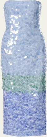 Carolina Herrera Strapless Stripe Sequined Midi Dress