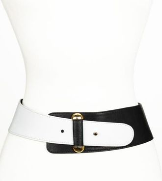 Raina Vixen Color Block Leather Belt in Black/white at Nordstrom, Size Medium