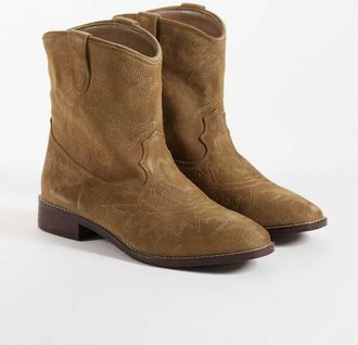 Mango Teen - Stivaletti western in 100% pelle scamosciata color sabbia-Neutro