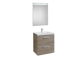 Roca Roca - Conjunto De Mueble (2 Cajones), Lavabo Y Espejo Led Prisma Color: Fresno - Medidas: 600 Mm