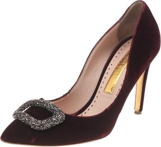 Rupert Sanderson Deep Red Velvet Crystal Embellished Pointed Toe Pumps