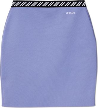 Versace Korte Rok met Geborduurd Logo - Dames - Korte rokken - Paars - L - Katoen - Rokken