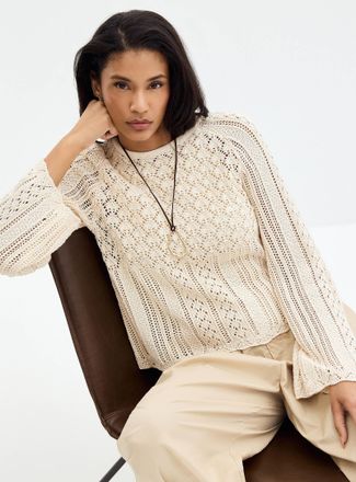 Saint Tropez Womens Flared sleeves pointelle sweater