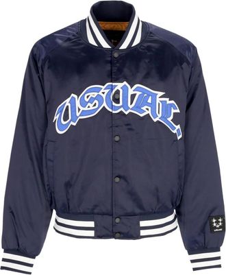 Usual Blauwe Bomberjack met Diamant Gewatteerde Voering - Heren - Bomber jackets - Blauw - XL - Nylon - Jassen