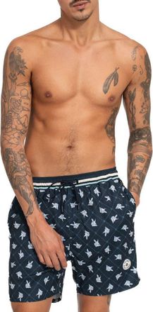 Agua Bendita Joe Cherish Stretch Cotton Blend Swim Trunks in Navy Multi at Nordstrom, Size 30