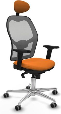 Piqueras y Crespo Piqueras Y Crespo - Jorquera Sincro Malla Gris Similpiel Naranja Brazos 2d Base Aluminio Cabecero Fijo Ruedas 65mm Engomada