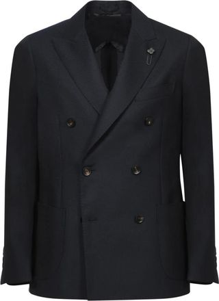Lardini Double-breasted wollen jas - Heren - Business blazers - Zwart - L - Wol - Kostuums