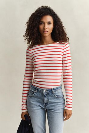 GANT Women Breton Striped Long Sleeve T-Shirt (XXL) PERFECT RED