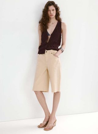 Mango Gilet in maglia traforata con collo a V cioccolato - Donna - XXS - MANGO