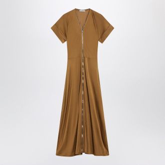 Christophe Lemaire Cinnamon Brown Zip Up Dress In Cotton Viscose Jersey