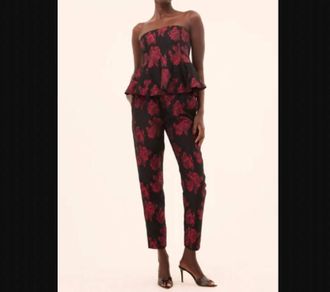 Misa Piper Holiday Peplum Top In Rose Print On Black Print