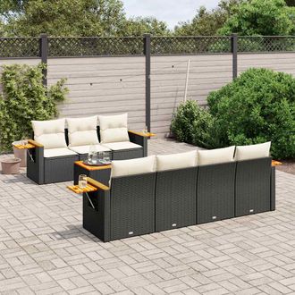 vidaXL Set De Sof&aacute;s De Jard&iacute;n 8 Piezas Y Cojines Rat&aacute;n Sint&eacute;tico Negro Vidaxl