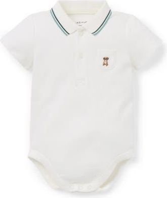 Janie and Jack Baby Embroidered Dog Pique Polo Bodysuit in White at Nordstrom, Size 12-18M