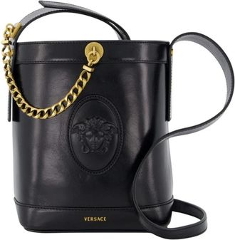 Versace Pivot Mini Leren Bucket Tas - Dames - Schoudertassen - Zwart - ONE Size - Katoen - Tassen