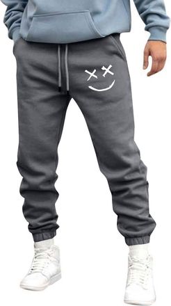 Generic Mens Casual Trousers Smile Face Warmth Jogging Bottoms Elastic Drawstring Sweatpants for Men UK Solid Color Padded Lounge Pants Soft Jogging Tapered S