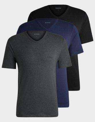 HUGO BOSS Mens BOSS Orange 3-Pack Mens V-Neck Underwear T-Shirts in Cotton Jersey - Black/Grey/Blue 497 - Size: 38