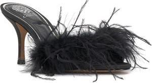 Vince Camuto Paelly Faux Feather Slide Sandal in Black at Nordstrom Rack, Size 6.5