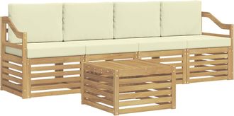vidaXL Conjunto De Sof&aacute;s De Exterior 5 Uds. Blanco Y Crema Poli&eacute;ster Vidaxl