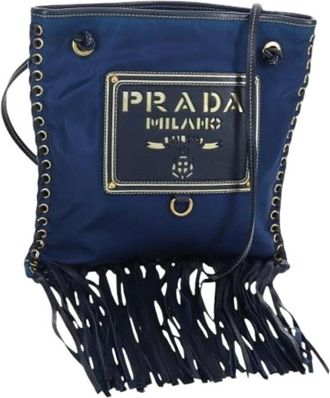 Prada Pre-owned Cross Body Bags, female, Blue, Size: ONE SIZE Pre-owned Vintage Nylon Shoulder Bag