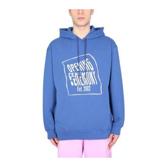 Opening Ceremony Hoodies & sweatvesten, Heren, Blauw, L, Katoen, Logo Print Cotton Hoodie