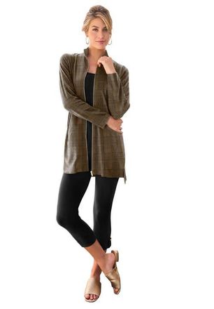 Jessica London Stretch Cotton Zip Front Hi-Low Jacket in Soft Camel Glen Plaid at Nordstrom, Size 2X