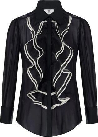 Elisabetta Franchi Camicia in georgette con ruches - Dames - Overhemden - Zwart - XL - Satijn - Overhemden