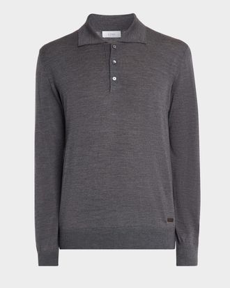 Eton Men & apos;s Fine-Knit Merino Polo Sweater with Leather Label