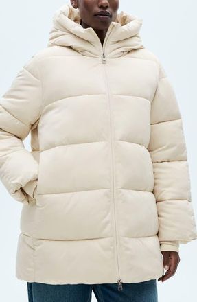 Mango Hooded Water Repellent Puffer Jacket in Ecru at Nordstrom, Size Small