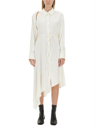 Acne Studios Satin Chemisier Dress With Asymmetrical Hemline