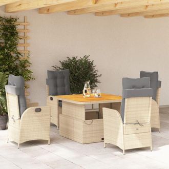 vidaXL Set Comedor De Jard&iacute;n 5 Pzas Con Cojines Rat&aacute;n Sint&eacute;tico Beige Vidaxl
