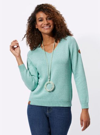 Casual Looks V-Ausschnitt-Pullover CASUAL LOOKS Pullover, Damen, Gr. 52, gr&uuml;n (salbei, meliert), 50% Baumwolle, 50% Polyacryl, meliert, Pullover V-Ausschnitt-Pullo