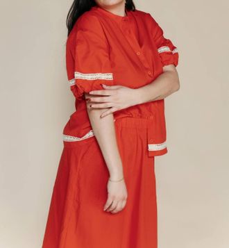 Bobo Choses Contrast-Trim Puff Sleeve Shirt In Red