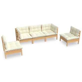 vidaXL Mmuebles De Jard&iacute;n 5 Pzas Y Cojines Madera Maciza De Pino Crema Vidaxl