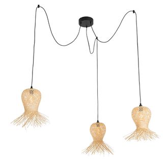 QAZQA Qazqa Lampada A Sospensione Carlos - Orientale - Bamboo,acciaio - Legno/nero - Tondo Max. 3 X Watt