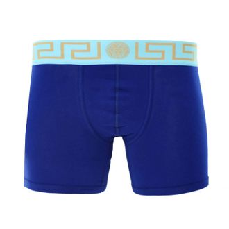 Versace Mens Long Trunk With Greca In Bluette+Splash