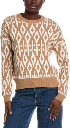 Minnie Rose Fair Isle Crew Sweater In Taupe/white