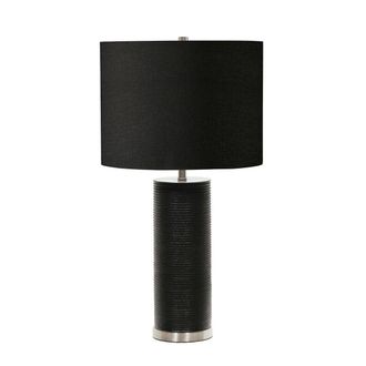 Loops Table Lamp Ribbed Black Resin Base Black Faux Linen Shade Black LED E27 60W