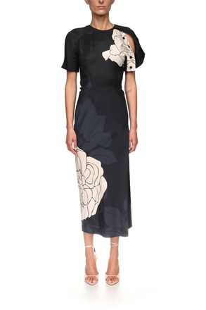 Victoria Beckham Split Hem Detail Midi Dress In Dark Navy/pale Rose