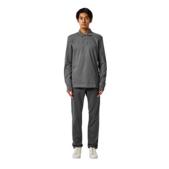 HUGO BOSS Herenpolo met lange mouwen en Passerby-logo (Houtskool)