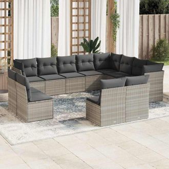 vidaXL Set De Sof&aacute;s De Jard&iacute;n 12 Pzas Y Cojines Rat&aacute;n Sint&eacute;tico Gris Vidaxl