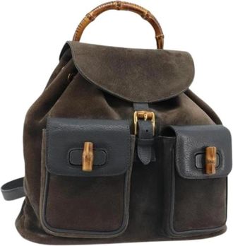 Gucci Pre-owned Suede Backpack - Dames - Vintage Rugzakken - Bruin - ONE Size - Leer - Vintage