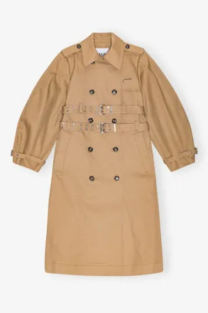 Ganni Beige Camel Bonded Cotton Trench Coat - Size 10/12 Organic