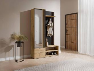 Vente-Unique Wardrobe With Mirror & Storage - Natural & Black - JANAKIA