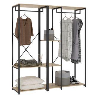 Dmora Armario Grande Cotton, Dormitorio 3 Estantes, Barra Para Ropa, Cajones, 40x167h Cm Roble Marr&oacute;n