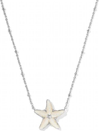 Kendra Scott Womens Parker Starfish Short Pendant Necklace In Silver Natural Mother Of Pearl