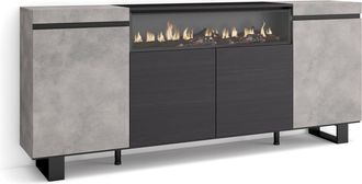 Skraut Home Skraut Home - Aparadores Para Sal&oacute;n, Gran Capacidad De Almacenaje, 200x87x35cm, 4 Puertas, Chimenea El&eacute;ctrica, Dise&ntilde;o Industrial, Estilo Moderno, Gris