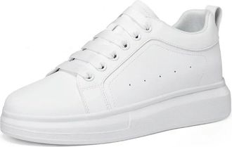 Generic ZBDP Elevator Shoes Men Women Invisible Height Increasing Shoes White Leather Lace-up Sneakers Height Increasing 6cm 8cm 10cm