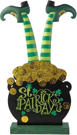 Glitzhome Wooden St. Patricks Leprechaun Pot of Gold Porch Decor in Green at Nordstrom, Size Medium