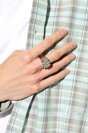 Off-white Signet Rings With Shimmering Crystals, Mens, Silver